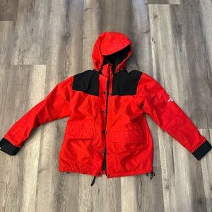 The North Face women’s red black rain waterproof hooded jacket zip up snaps sz S